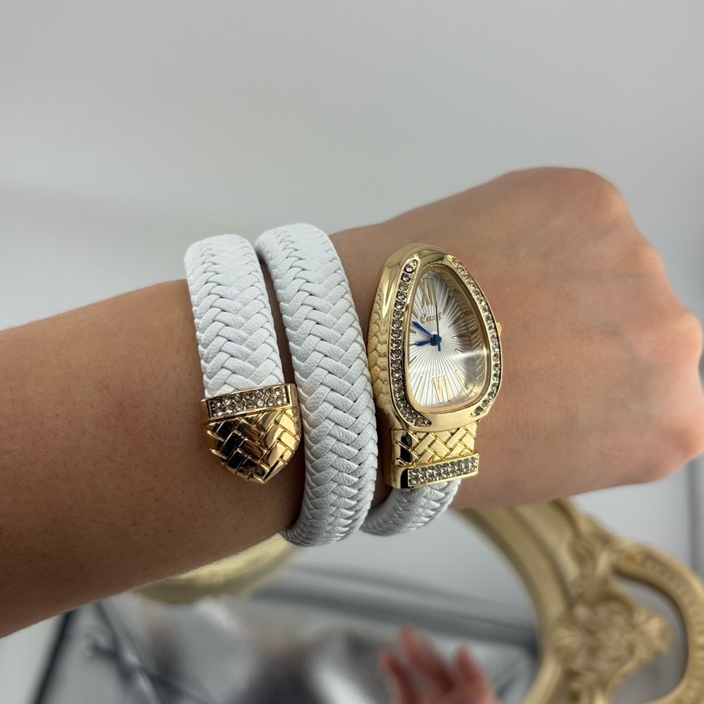 Serpenti Style Wrap Watch – White Faux Leather | Gold Tone | White Dial - Picture 12 of 13